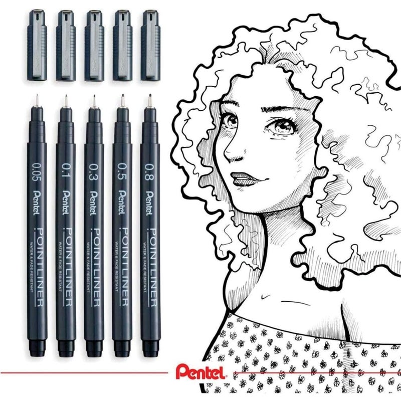 بنتل قلم تحديد نقطي من Pentel Arts، (0.05 مم)، حبر أسود، صندوق مكون من 12 قلمًا (S20P-05A) - Image 5